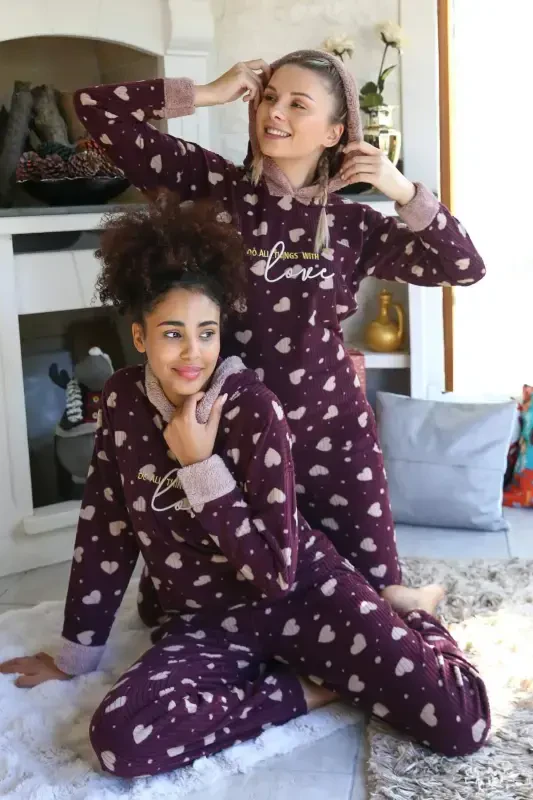 Welsoft Polar ayollar kapşonlu pijama to‘plami 8513 - 3