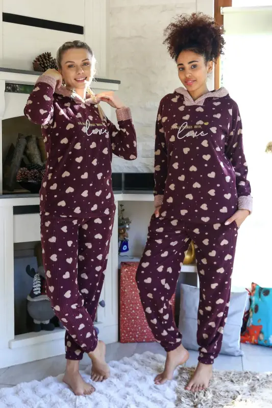 Welsoft Polar Women's Hooded Pajamas Set 8513 - 1