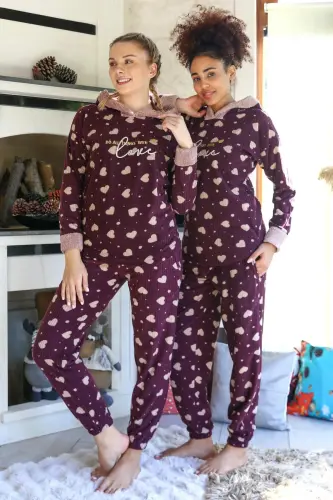 Welsoft Polar Women's Hooded Pajamas Set 8513 - BÜYÜKBEDENIZ (1)