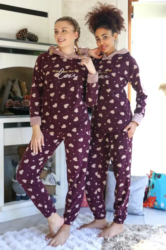 Welsoft Polar Women's Hooded Pajamas Set 8513 - 2