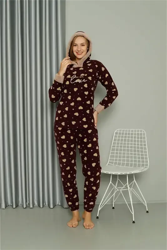 Welsoft Polar Women's Hooded Pajamas Set 8513 - 4