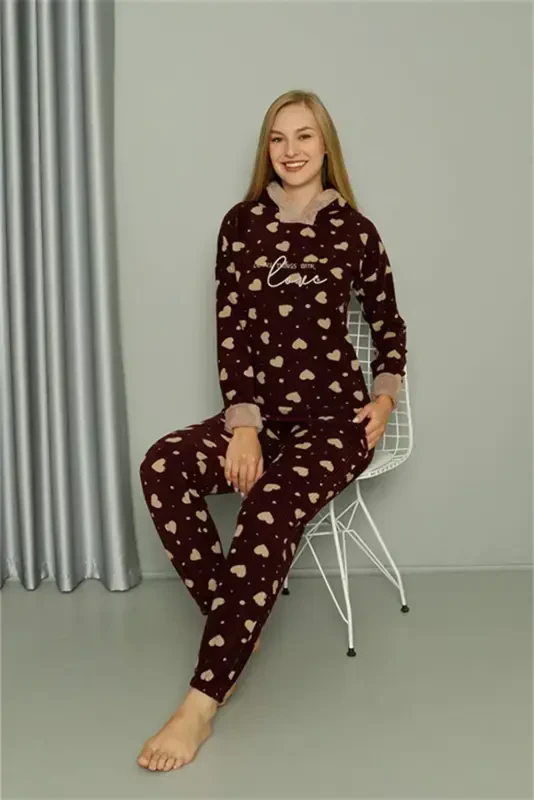 Welsoft Polar Women's Hooded Pajamas Set 8513 - 6