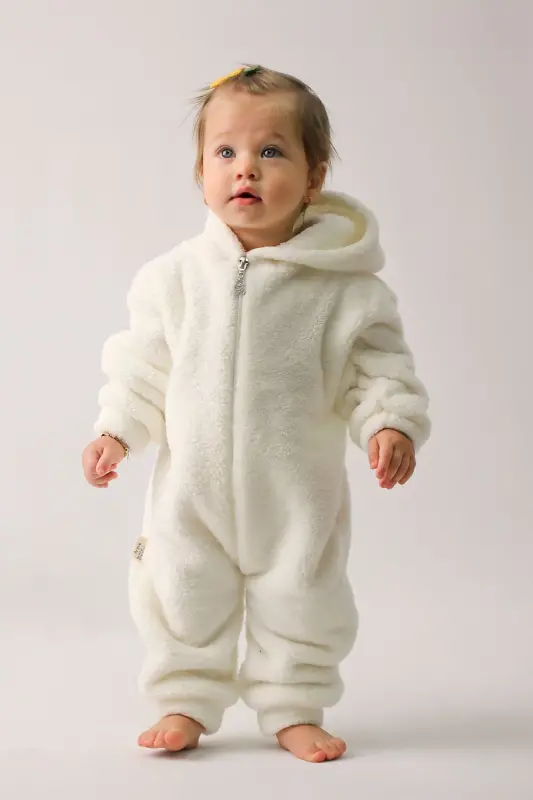 Welsoft Unisex Bebek Çocuk Kışlık Fermuarlı Peluş Uyku Tulumu, Bebek ve Çocuk Tulum-Ekru - 3