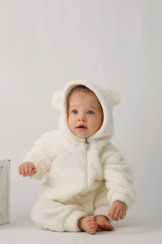 Welsoft Unisex Bebek Çocuk Kışlık Fermuarlı Peluş Uyku Tulumu, Bebek ve Çocuk Tulum-Ekru - 5
