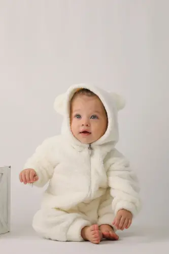 Welsoft Unisex Bebek Çocuk Kışlık Fermuarlı Peluş Uyku Tulumu, Bebek ve Çocuk Tulum-Ekru - 5