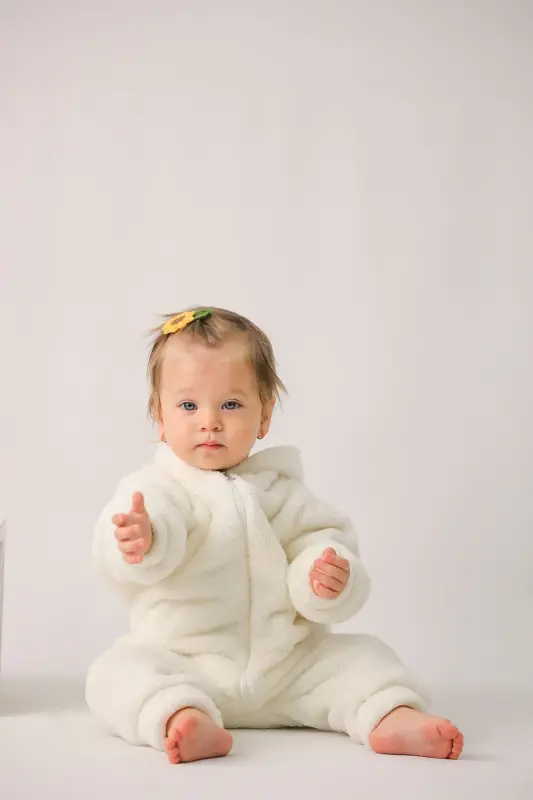 Welsoft Unisex Bebek Çocuk Kışlık Fermuarlı Peluş Uyku Tulumu, Bebek ve Çocuk Tulum-Ekru - 6