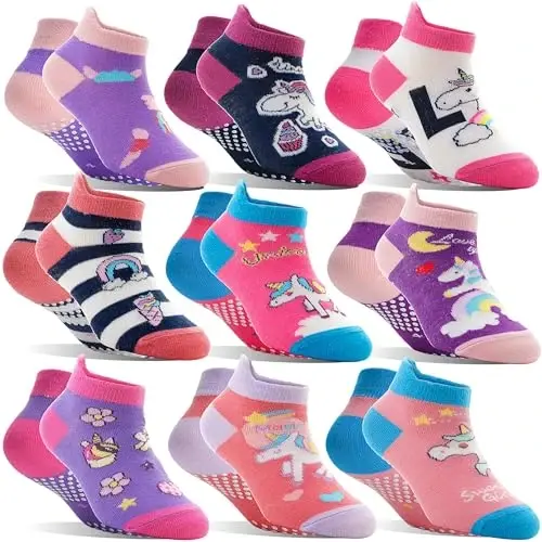 Welwoos Baby Girls Boys Toddlers Grips Socks Kids Non Slip Anti Skid Ankle Cotton No Show Socks with Grippers 