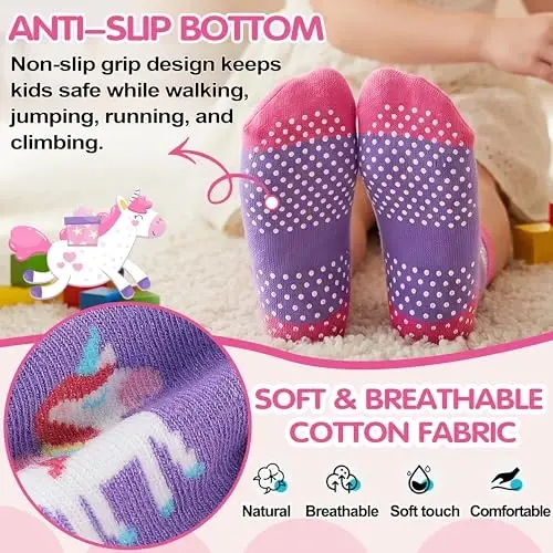 Welwoos Baby Girls Boys Toddlers Grips Socks Kids Non Slip Anti Skid Ankle Cotton No Show Socks with Grippers - 5