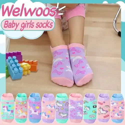 Welwoos Baby Girls Boys Toddlers Grips Socks Kids Non Slip Anti Skid Ankle Cotton No Show Socks with Grippers - 2