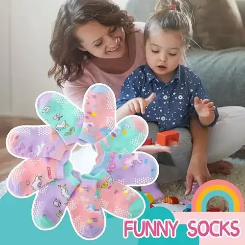 Welwoos Baby Girls Boys Toddlers Grips Socks Kids Non Slip Anti Skid Ankle Cotton No Show Socks with Grippers - 4