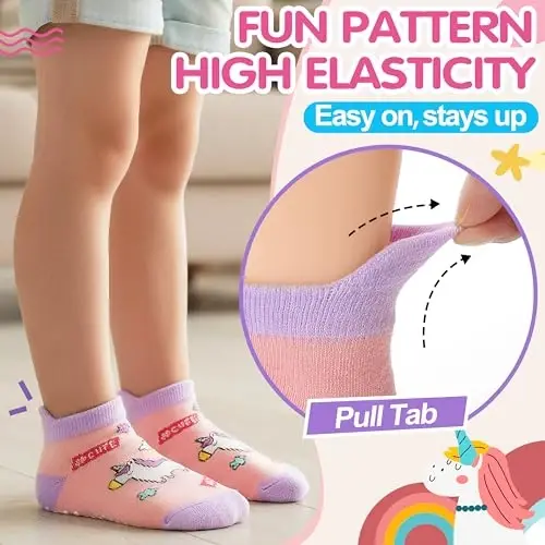 Welwoos Baby Girls Boys Toddlers Grips Socks Kids Non Slip Anti Skid Ankle Cotton No Show Socks with Grippers - 3
