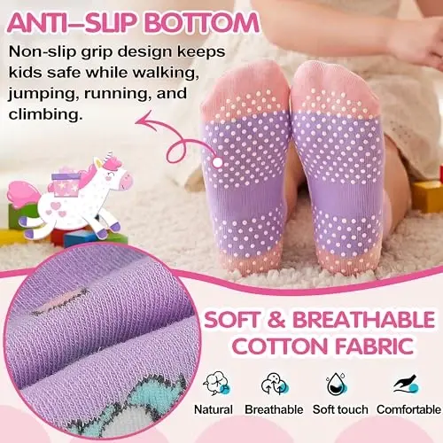 Welwoos Baby Girls Boys Toddlers Grips Socks Kids Non Slip Anti Skid Ankle Cotton No Show Socks with Grippers - 4