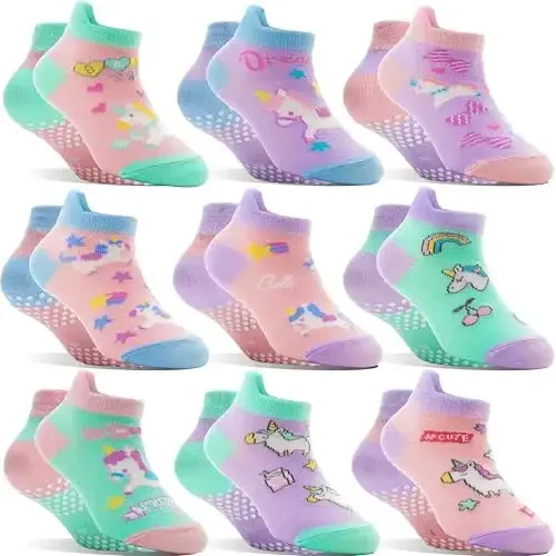 Welwoos Baby Girls Boys Toddlers Grips Socks Kids Non Slip Anti Skid Ankle Cotton No Show Socks with Grippers 