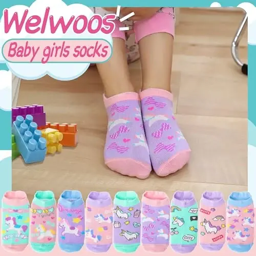 Welwoos Baby Girls Boys Toddlers Grips Socks Kids Non Slip Anti Skid Ankle Cotton No Show Socks with Grippers - 2