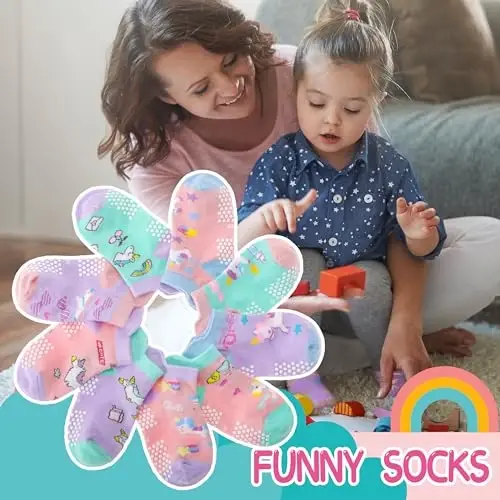 Welwoos Baby Girls Boys Toddlers Grips Socks Kids Non Slip Anti Skid Ankle Cotton No Show Socks with Grippers - 4