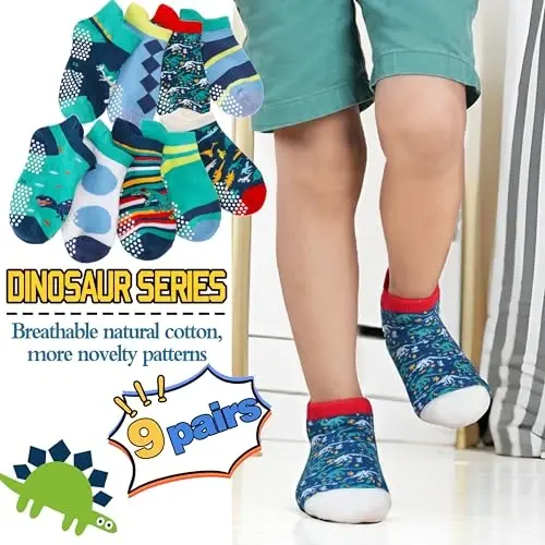 Welwoos Baby Girls Boys Toddlers Grips Socks Kids Non Slip Anti Skid Ankle Cotton No Show Socks with Grippers - 3