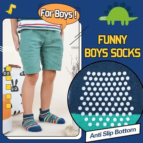 Welwoos Baby Girls Boys Toddlers Grips Socks Kids Non Slip Anti Skid Ankle Cotton No Show Socks with Grippers - 4