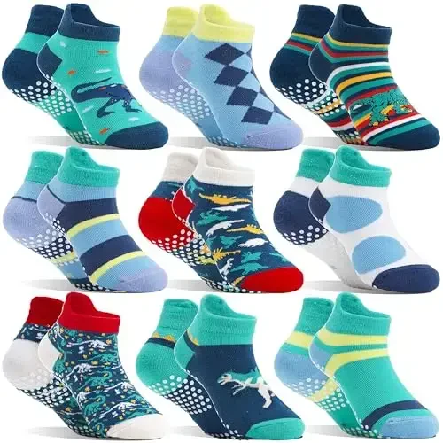 Welwoos Baby Girls Boys Toddlers Grips Socks Kids Non Slip Anti Skid Ankle Cotton No Show Socks with Grippers - WELWOOS