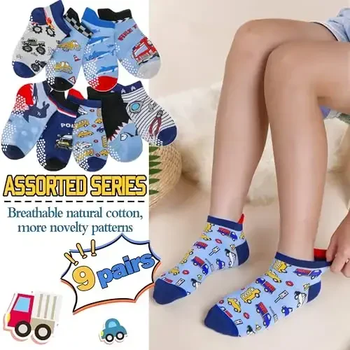 Welwoos Baby Girls Boys Toddlers Grips Socks Kids Non Slip Anti Skid Ankle Cotton No Show Socks with Grippers - 3