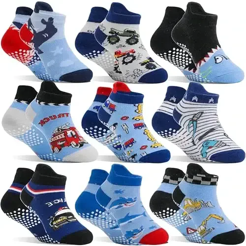 Welwoos Baby Girls Boys Toddlers Grips Socks Kids Non Slip Anti Skid Ankle Cotton No Show Socks with Grippers - WELWOOS
