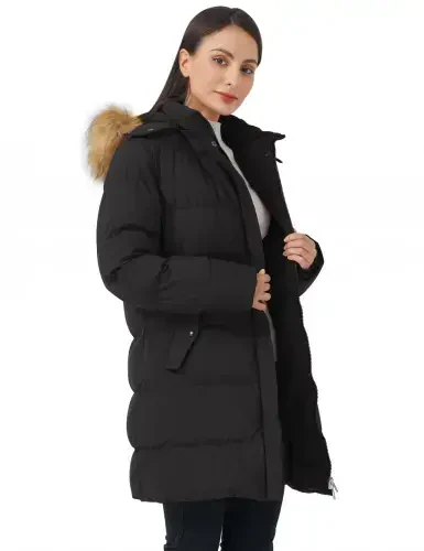 WenVen Ayollar uchun Qishki Palto Issiq Puffer Ko'ylagi Su o'tkazmaydigan Qishki Parka Palto Kaput bilan Qora L - 1