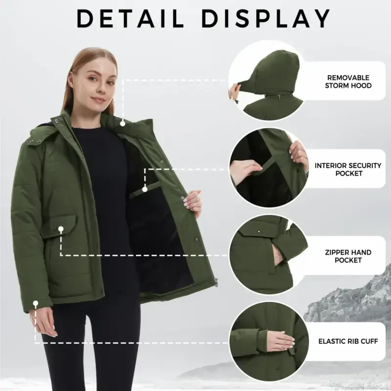 WenVen Women's Puffer Coats Waterproof Winter Jacket Quilted Zip-up Fleece Jacket Green L - 5