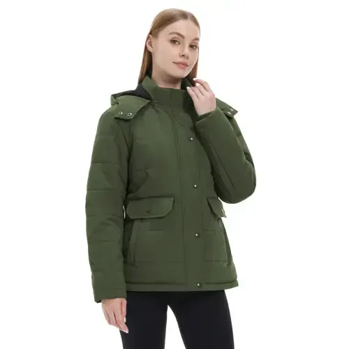 WenVen Women's Puffer Coats Waterproof Winter Jacket Quilted Zip-up Fleece Jacket Green L - 7
