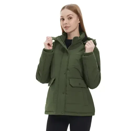 WenVen Women's Puffer Coats Waterproof Winter Jacket Quilted Zip-up Fleece Jacket Green L - 8