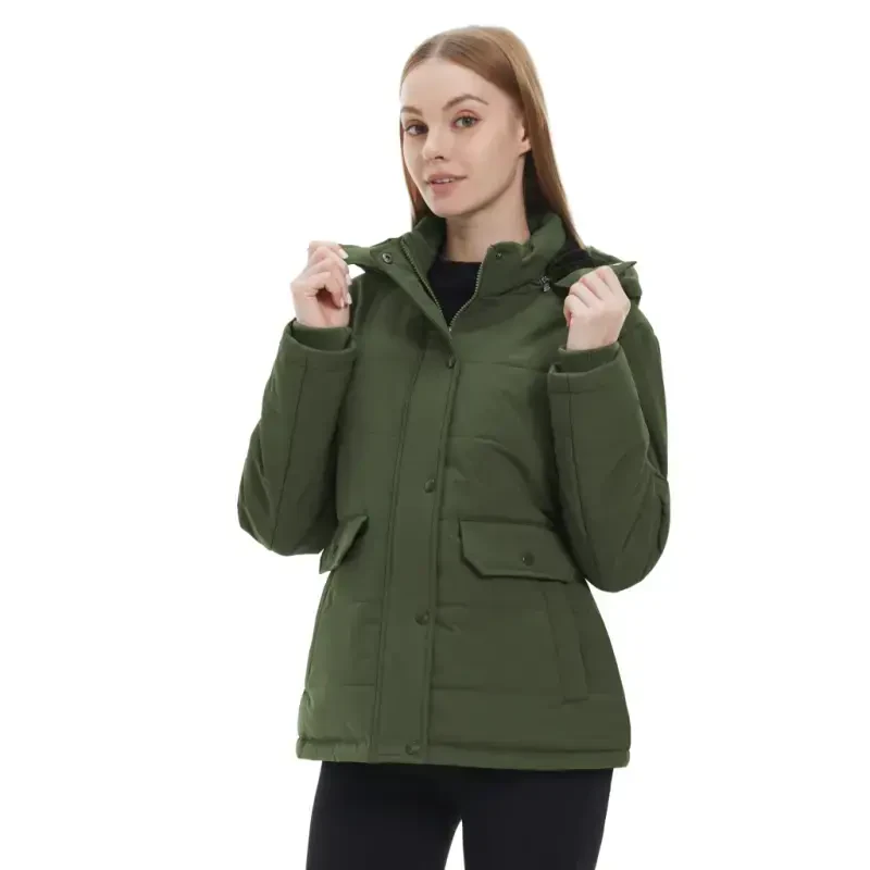 WenVen Women's Puffer Coats Waterproof Winter Jacket Quilted Zip-up Fleece Jacket Green L - 8