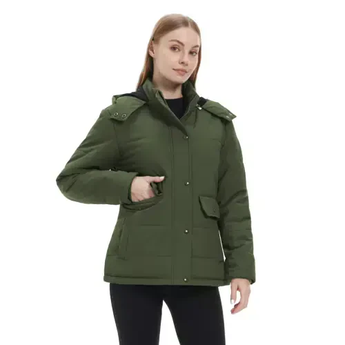 WenVen Women's Puffer Coats Waterproof Winter Jacket Quilted Zip-up Fleece Jacket Green L - 9