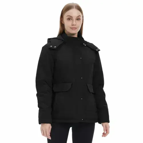 WenVen Women's Winter Coat Thicken Puffer Coats Windproof Winter Jacket with Hood Black L - 5