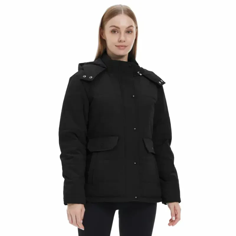 WenVen Women's Winter Coat Thicken Puffer Coats Windproof Winter Jacket with Hood Black L - 5