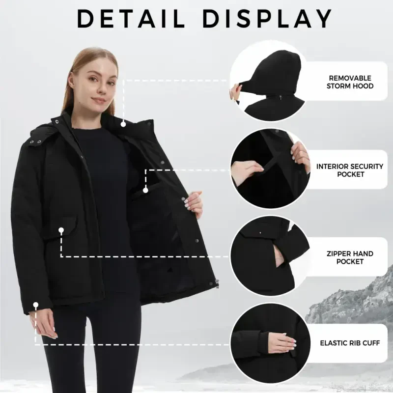 WenVen Women's Winter Coat Thicken Puffer Coats Windproof Winter Jacket with Hood Black L - 6