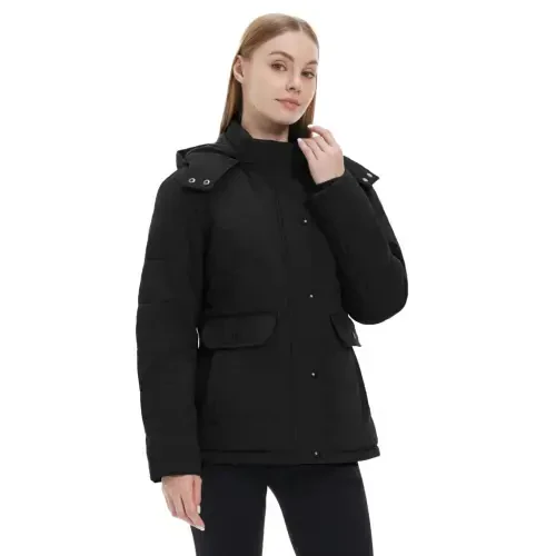WenVen Women's Winter Coat Thicken Puffer Coats Windproof Winter Jacket with Hood Black L - 7