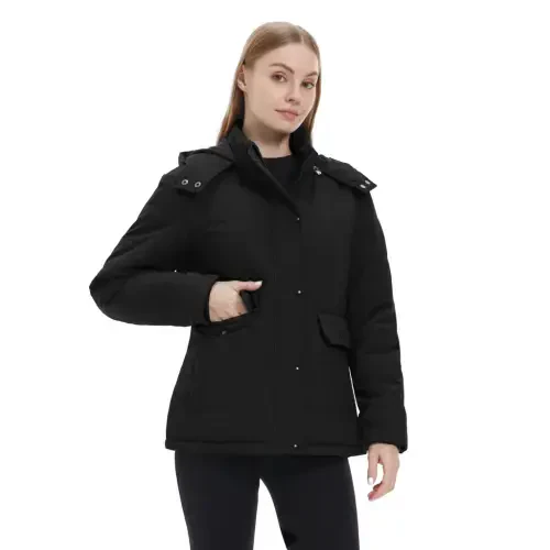 WenVen Women's Winter Coat Thicken Puffer Coats Windproof Winter Jacket with Hood Black L - 9