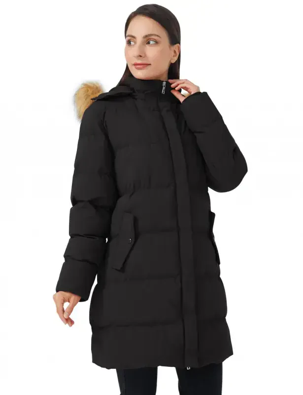 WenVen Women's Winter Coat Warm Puffer Jacket Waterproof Winter Parka Coat with Hood Black L - 2