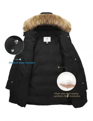WenVen Women's Winter Coat Warm Puffer Jacket Waterproof Winter Parka Coat with Hood Black L - 4