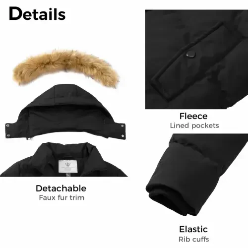 WenVen Women's Winter Coat Warm Puffer Jacket Waterproof Winter Parka Coat with Hood Black L - 6
