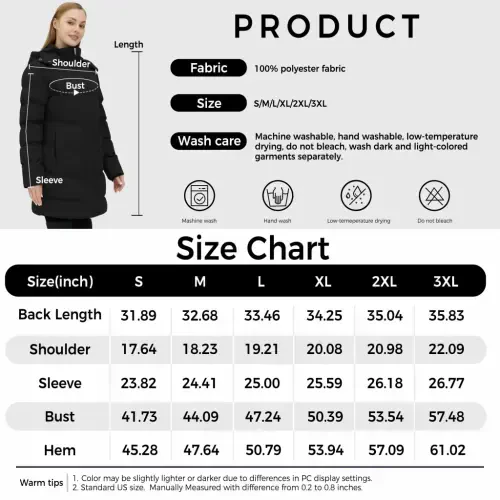WenVen Women's Winter Coat Warm Puffer Jacket Waterproof Winter Parka Coat with Hood Black Size L - 3
