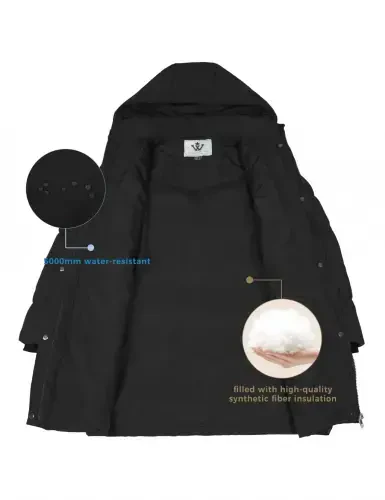 WenVen Women's Winter Coat Warm Puffer Jacket Waterproof Winter Parka Coat with Hood Black Size L - 4