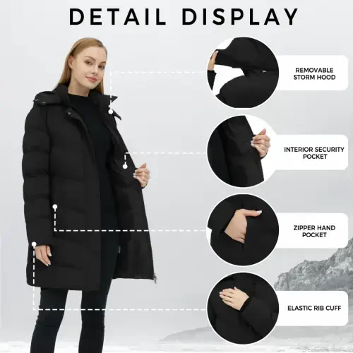 WenVen Women's Winter Coat Warm Puffer Jacket Waterproof Winter Parka Coat with Hood Black Size L - 5