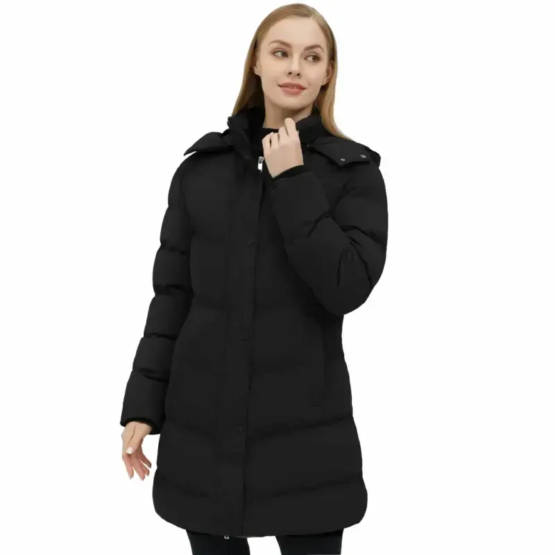 WenVen Women's Winter Coat Warm Puffer Jacket Waterproof Winter Parka Coat with Hood Black Size L - 6