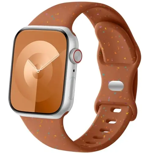 Wepro for Apple Watch Sport Band 44mm 46mm 45mm 42mm 49mm for iWatch Bands Series 10 9 8 7 6 SE 5 4 3 2 1 for Men Women Kids Boys Silicone Sport Band Colorful Flake Breathable Waterproof Strap Brown - 1