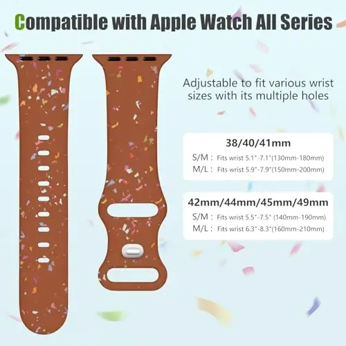 Wepro for Apple Watch Sport Band 44mm 46mm 45mm 42mm 49mm for iWatch Bands Series 10 9 8 7 6 SE 5 4 3 2 1 for Men Women Kids Boys Silicone Sport Band Colorful Flake Breathable Waterproof Strap Brown - 6