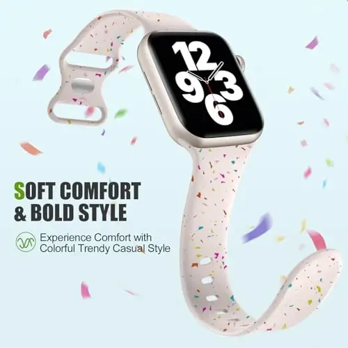 Wepro Kids Sport Band for Apple Watch Bands for Women Girls 40mm 41mm 38mm 42mm for iWatch Bands Men SE Series 10 9 8 7 6 5 4 3 2 1 Soft Silicone Breathable Colorful Band Strap, Starlight - 3