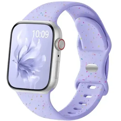 Wepro for Apple Watch Band 44mm SE Series 6 5 4/10 46mm/9 8 7 45mm/3 2 1 42mm Ultra 2 49mm Silicone Sport for iWatch Band Women Breathable Waterproof Strap Colorful Confetti Lavender Purple - 1