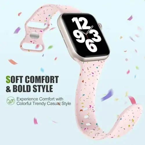 Wepro for Apple Watch Band 46mm 45mm 44mm 42mm 49mm for Women Cute Breathable Waterproof Silicone Sport Band for iWatch Bands Ultra 2 SE Series 10 9 8 7 6 5 4 3 2 1 Colorful Strap Pink - 3