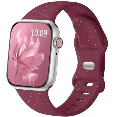 Wepro for Apple Watch SE Band 44mm Series 9 45mm 3 42mm Ultra 2 49mm 10 46mm for iWatch Bands for Women Series 8 7 6 5 4 3 2 1 Silicone Sport Band Breathable Waterproof Colorful Flake Wine 