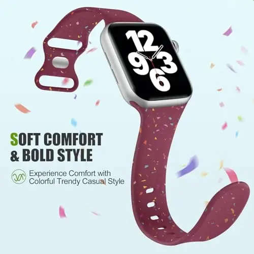 Wepro for Apple Watch SE Band 44mm Series 9 45mm 3 42mm Ultra 2 49mm 10 46mm for iWatch Bands for Women Series 8 7 6 5 4 3 2 1 Silicone Sport Band Breathable Waterproof Colorful Flake Wine - 3