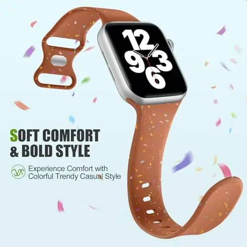 Wepro for Apple Watch Sport Band 44mm 46mm 45mm 42mm 49mm for iWatch Bands Series 10 9 8 7 6 SE 5 4 3 2 1 for Men Women Kids Boys Silicone Sport Band Colorful Flake Breathable Waterproof Strap Brown - 4